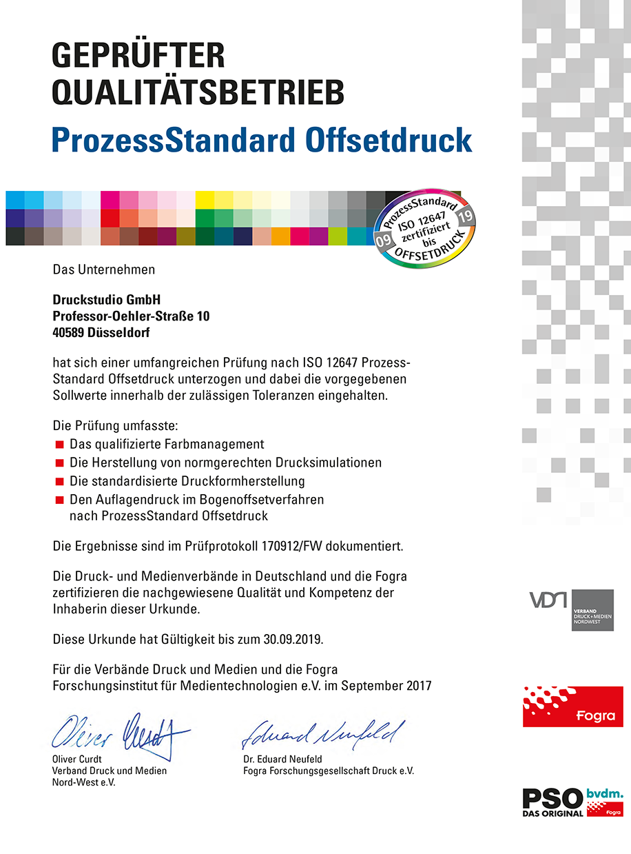 Zertifizierung nach DIN ISO 12647 (ProzessStandard)